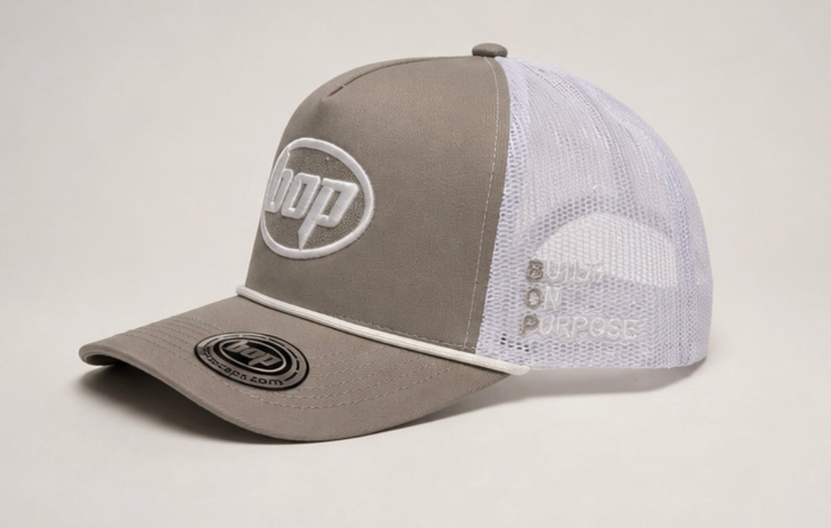 BOP Trucker Snapback — Grey/White