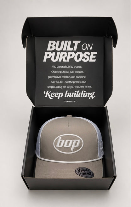 BOP Trucker Snapback — Grey/White