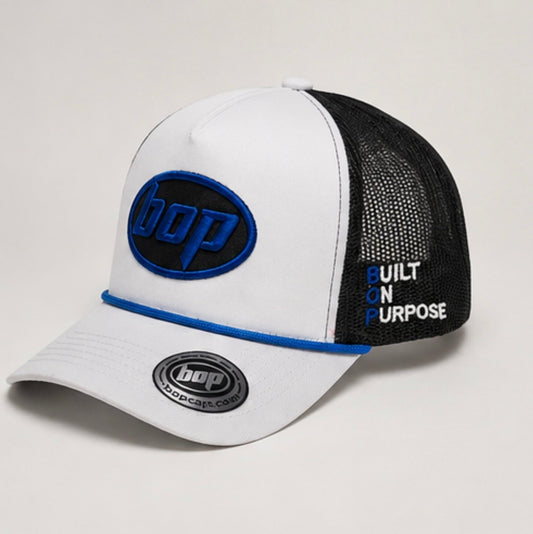 BOP Trucker Snapback — White/Royal Blue