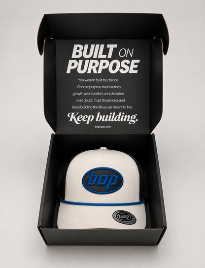BOP Trucker Snapback — White/Royal Blue