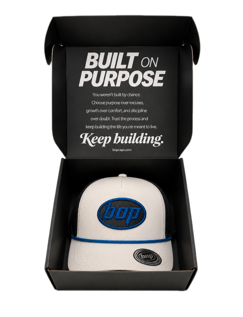 BOP Trucker Snapback — White/Royal Blue